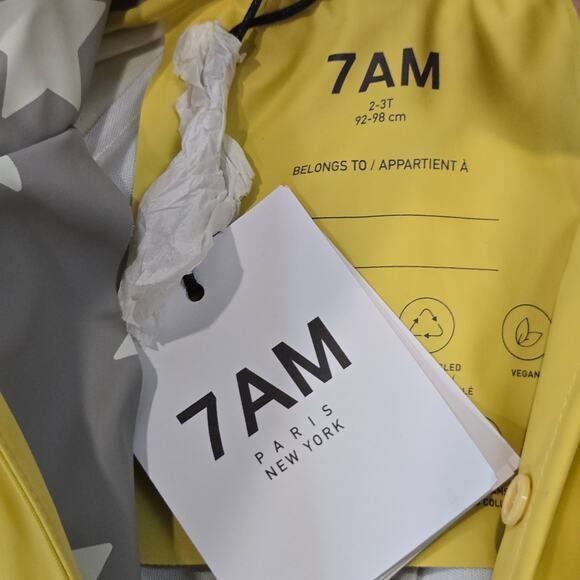 NWT 7AM Rain Coveralls Waterproof Hooded Rainy Star Print Yellow Gray 2-3T - Picture 6 of 9